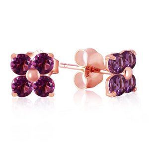 14K. SOLID GOLD STUD EARRINGS WITH NATURAL AMETHYS
